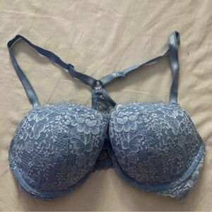 Victoria's Secret Front Clasp Racerback Lace Bra Size 34 D Blue